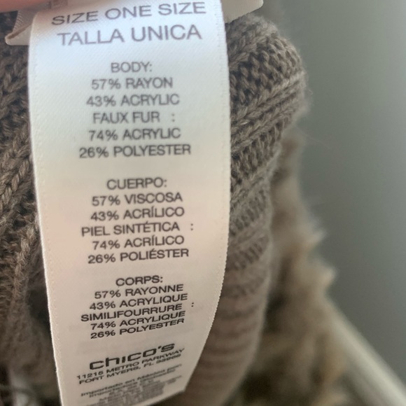 NWT Chico's Taupe Faux Fur Detachable Collar Frayed Poncho, Sz. O/S (One Size) - Picture 11 of 11